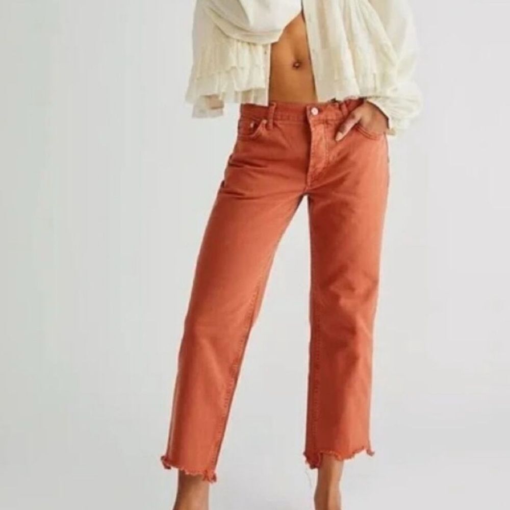 FREE PEOPLE Maggie Mid-Rise Straight-Leg Jeans Rare Sienna Orange- Size 26